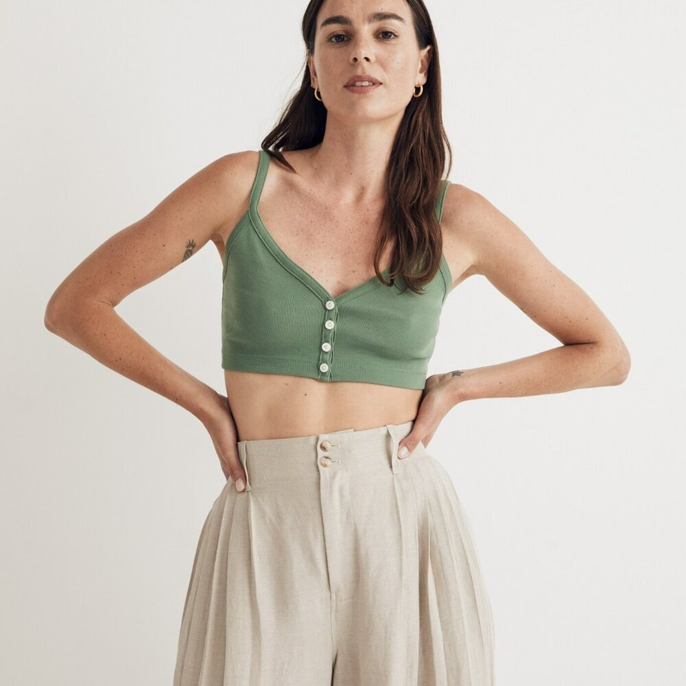 Madewell V Neck Button Front Crop Tank XS Green $35 - Picture 3 of 7